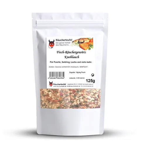 Fischgewürz ➤ Fisch-Räuchergewürz Knoblauch 125g, Forelle, Lachs, Räucherhaken