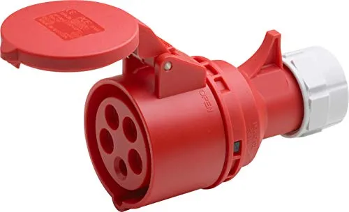 Meister CEE-Kupplung - 5-polig - rot - 400 V - 32 A - Maximaler Kabelquerschnitt 6,0 mm² (flexible Adern) & 10,0 mm² (starre Adern) - IP44 Außenbereich / Starkstrom-Kupplung mit Klappdeckel / 7424130