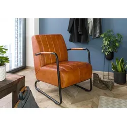 Sessel Echtleder 59x84x85 cognac IRON LABEL #21 - Sofas & Sessel, eleganter Echtledersessel in edlem cognac, perfekt für stilvolle Wohnräume und optimalen Komfort.