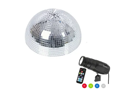 SATISFIRE Discolicht Set Halbspiegelkugel 30cm + 1 x LED Pinspot 9W Farbwechser RGB