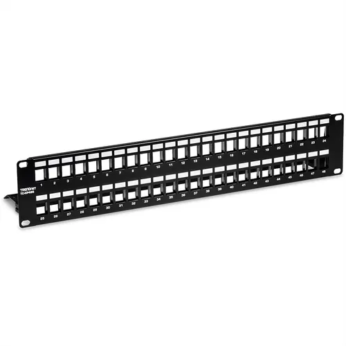 Trendnet TC-KP48S Patch Panel – 48-Port geschirmtes Netzwerk-Panel - Netzwerkadapter – 48-Port geschirmtes Patchpanel für Gigabit- und 10G Ethernet-Anwendungen, bietet hervorragenden Schutz vor EMI/RFI Rauschen und optimale Datenintegrität.