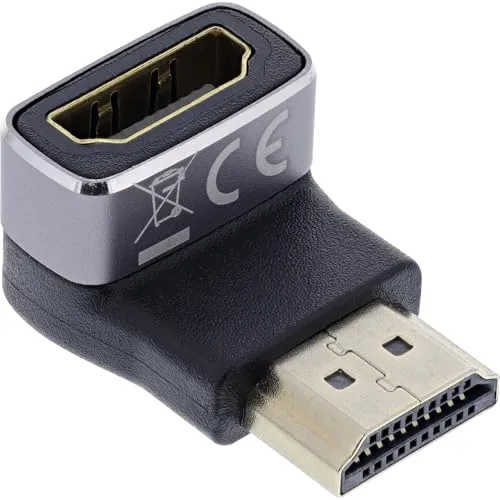 Inline HDMI Adapter A Stecker auf A Buchse, 90 Grad gewinkelt unten, 8K UHD, Vergoldete Kontakte, Aluminiumgehäuse, für Anschluss und Verlängerung von HDMI Kabeln, 17991F