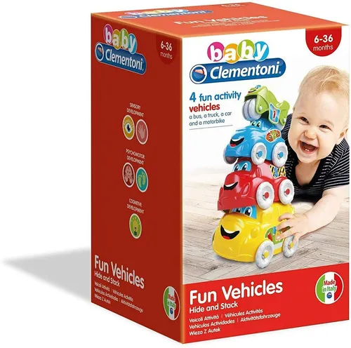 Clementoni Baby Stapelbare Autos - Motorikspielzeug ab 6 Monaten, fördert visuelle Wahrnehmung und kreative Abenteuer