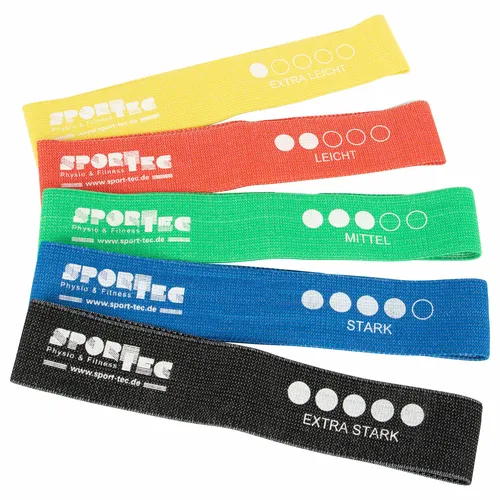 Sport-Tec Fitness-Loops Set – 5 Textil Widerstandsbänder mit Aufbewahrungsbeutel - Widerstandsbänder für effektives Training, langlebig aus Textil, ideal für Kraft- und Mobilisationstraining.