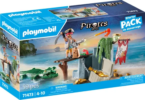 PLAYMOBIL Starter Pack Pirat mit Alligator 71473 - Spannendes Spielzeug für Kinder ab 4 Jahren, fördert Fantasie und kreatives Rollenspiel