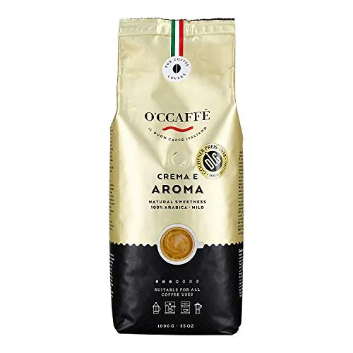O'CCAFF? Crema e Aroma 100% Arabica Kaffee | 1 kg ganze Kaffeebohnen | extra langsame Trommelr?stung aus italienischem Familienbetrieb