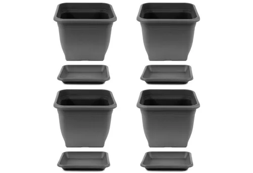 4x Pflanztopf 33 x 33 cm Kunststoff incl. Untersetzer - Garten-Zubehör für Innen- & Außenbereich, ideal für Blumen und Kräuter, mit praktischem Untersetzer für optimale Bewässerung.