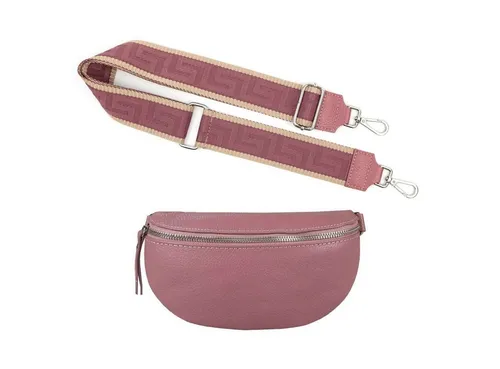 ITALYSHOP24 Bauchtasche Made in Italy Damen Leder Gürteltasche Hüfttasche Brusttasche Bodybag (Spar-Set aus einer Tasche mit dem Ledergurt und einem breitem Stoffgurt/Umhängeband, Crossbody Bag mit zusätzlichen Riemen), 1 Tasche & 2 Gurte, Schultertasche, Umhängetasche