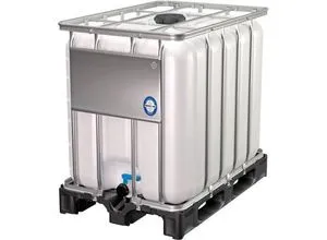 IBC Container, 600 Liter, HDPE, stapelbar, Auslaufventil, auf Kunststoffpalette, B 1200 x T 800 x H 1013 mm