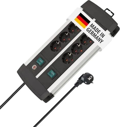Brennenstuhl 1391000908 Steckdosenleiste 8-fach - Premium 8-fach Steckdosenleiste mit Schalter, 3m Kabel, elegantes Aluminium-Gehäuse und optimaler Schutz für Ihre Geräte. Ideal für EDV- und Multimedia-Anwendungen.