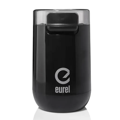EUREL KMA Elektrische Kaffeemühle Schwarz – Coffee Grinder mit Edelstahl Mahlbehälter & Messer, Variable Mahlgrade, Kompaktes Design – 45g Kapazität
