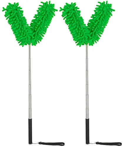 Sichler Haushaltsgeräte Staubwedel lang: 2er-Set formbare Mikrofaser-Staubwedel, 2 Köpfe, Teleskop, bis 118 cm (Staubbesen Teleskop, teleskopische Staubwischer)