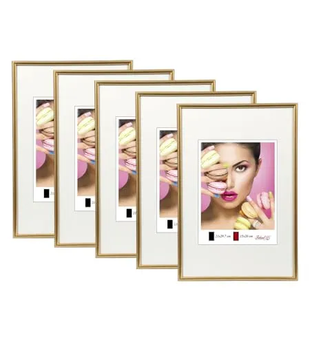 IDEAL TREND 2er 3er 5er Pack Photo Style Set Bilderrahmen Wanddeko Collage Poster Kunststoff Rahmen: Farbe: 5er Pack Gold | Format: 10x15