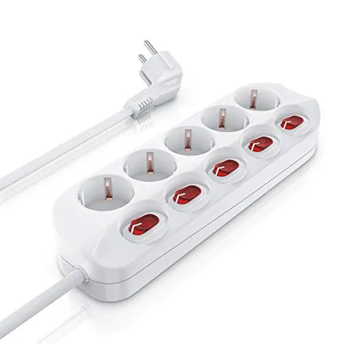 CSL - Steckdosenleiste 5 Fach schaltbar mit EIN Aus Schalter für Jede Dose - 5 Schutzkontaktsteckdosen - Mehrfachsteckdose - bis zu 3680 W - IP20 – 1,5 m Netzkabel - weiß