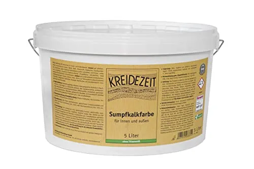 Kreidezeit Sumpfkalkfarbe 5 kg - Weiße Sumpfkalkfarbe für Innen- und Außenbereich, abtönbar mit kalkechten Pigmenten – ideal für umweltbewusste Renovierungen.