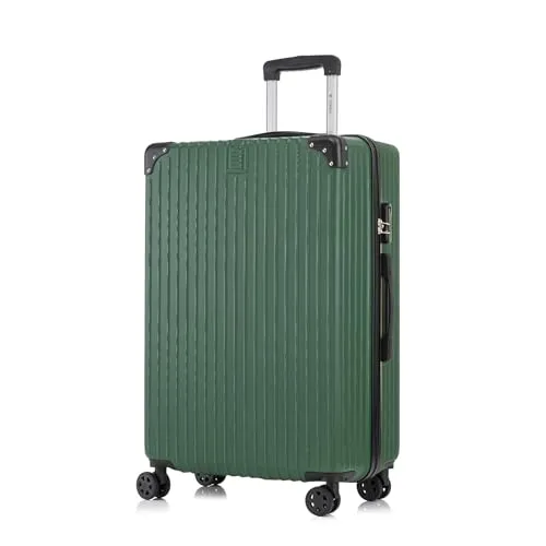 yonsly Trolley Reisekoffer, Rollkoffer Handgepäck, Hartschalenreisekoffer Travel Suitcase mit 4 Rollen 360°, Zahlenschloss, Weicher Gummigriff (XL, Dunkelgrün)