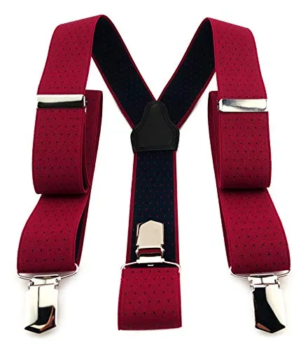 TigerTie Unisex Hosenträger in Y-Form mit 3 extra starken Clips - Farbe in rot weinrot marine gepunktet - hochwertige Verarbeitung - Breite 35 mm