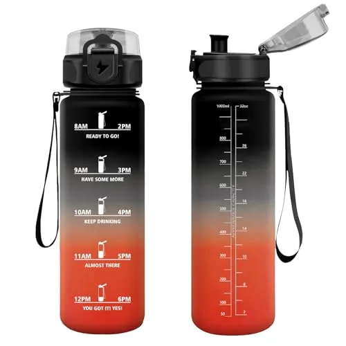 Vikastar Trinkflasche, 1000ml BPA-Frie, Trinkflasche Sport, Trinkflasche Kohlensäure Geeignet, Sportflasche für Kinder, Schule, Outdoor, Schwarz-Rot