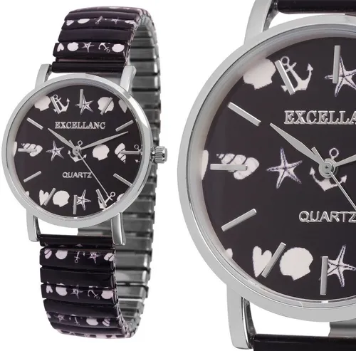 Damen Uhr Maritim Anker Blau Silber - Flexibles Zugband - Armbanduhren für Damen mit klassischem Ankerdesign, flexibles Zugarmband aus Edelstahl, ideal für jeden Anlass.