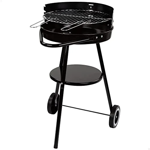 AKTIVE Tragbarer Holzkohlegrill, Metall, Ø42x77 cm, rund, 3 Höhen, 2 Räder für einfachen Transport, schnelle und einfache Montage, Grill mit abnehmbaren Griffen, Holzkohlegrills, BBQ (52802)