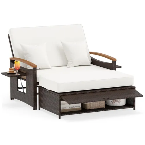 COSTWAY Polyrattan Sonnenliege mit verstellbarer Rückenlehne - Genießen Sie höchsten Komfort im Freien mit dieser eleganten Sonnenliege. Die 4-fach verstellbare Rückenlehne und der multifunktionale Ottoman machen sie ideal für Garten und Terrasse.