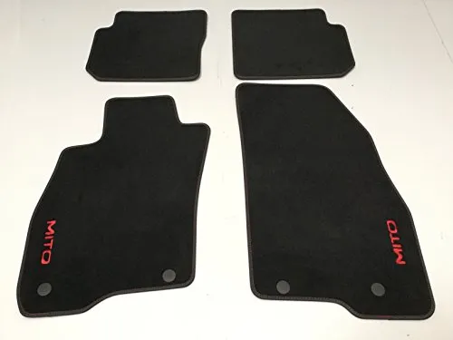 Original Velours-Teppich-Fußmatten MITO - Fußmatten für Alfa Romeo Mito, rutschfest mit roter Aufschrift und Naht, idealer Schutz für Ihr Fahrzeug.