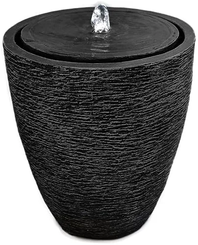 Gartenbrunnen mit LED Beleuchtung Springbrunnen Wasserspiel Zimmerbrunnen für Innen und Außen (Schwarz)