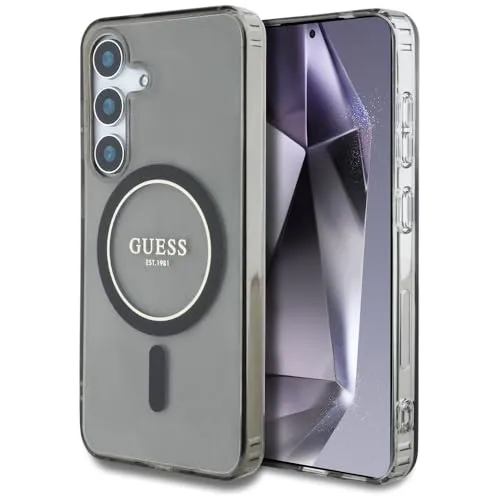 CG MOBILE Guess Glitter Circle Classic Logo, kompatibel mit MagSafe Hülle für Samsung Galaxy S25 (Schwarz)