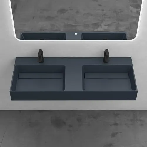 Mai & Mai Waschbecken Aufsatzwaschbecken Hängewaschbecken Col12 Doppelwaschbecken 120x48x13cm Waschtisch Waschplatz in matt Anthrazit aus Mineralguss ohne Überlauf