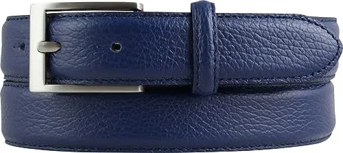 BELTINGER Italienischer Anzug-Gürtel, 30 mm breit, Herren, Anzuggürtel, Hosengürtel, strukturiertes Leder, Schließe Silber | Blau 85cm