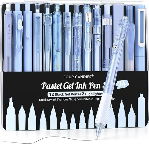 Four Candies Gel-Tintenstift-Set 14-teilig mit Etui - Praktisches 14-teiliges Set mit einziehbaren 0,5mm Spitzen, ideal für Notizen und kreative Projekte. Perfekt für Erwachsene und Frauen, die Wert auf Qualität legen.