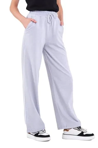 COMEOR Jogginghose Damen - Sporthose Lang Baumwolle Traininghose Lockere Sweatpants mit elastischem Bund und geradem Bein (Hellgrau L)