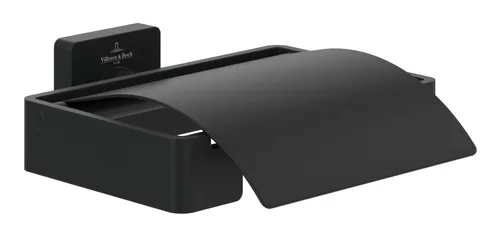 Villeroy & Boch Elements - Striking Toilettenpapierhalter mit Deckel - Eleganter Toilettenpapierhalter in matt black, perfekt für ein modernes Badezimmer-Design und bietet eine stilvolle Aufbewahrungslösung.