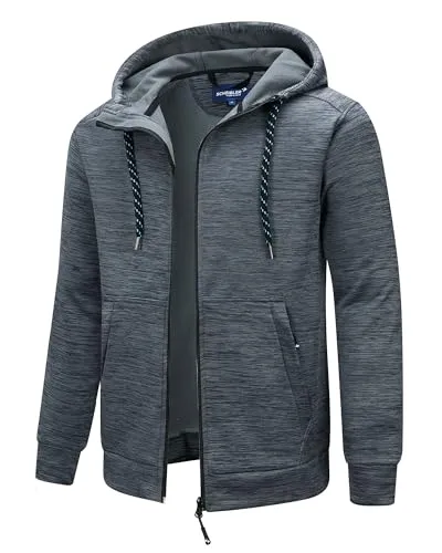 Scheibler Herren Sweatjacke Winddichte Fleecejacke mit Kapuze Männer Arbeitsjacke Outdoor Strickjacke Sportjacke weiches Innenfutter Atmungsaktive Übergangsjacke für Wandern Laufen Grau/Schwarz 3XL