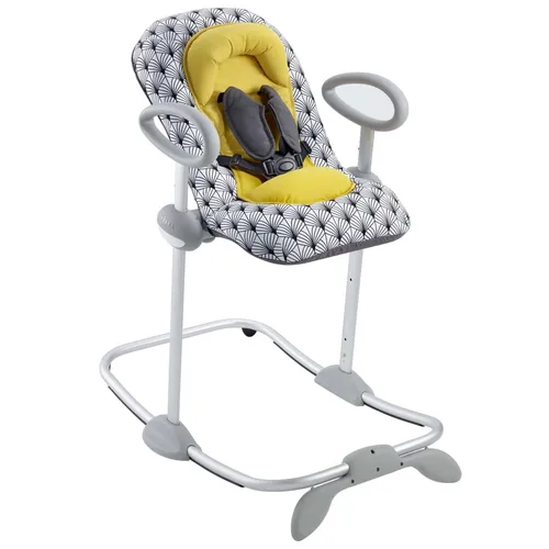 Beaba Wippe Up&Down III Sonderedition - Yellow Palm tree - Babywippe in 4 Höhen verstellbar für optimale Nähe zum Baby, mit 5-Punkt-Sicherheitsgurt und ergonomischem Design für höchsten Komfort.