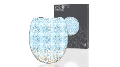 eisl WC Sitz MOSAIK BLAU, Duroplast Toilettendeckel mit Absenkautomatik - WC-Sitz mit individuellem Mosaik-Design, bruchsicher und kratzfest. Mit sanfter Absenkautomatik für mehr Komfort. Passend für viele Standard-WC-Becken.