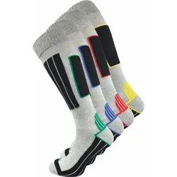 GAWILO Skisocken für Herren mit wärmender Wolle und spezieller Funktionspolsterung (4 Paar) Spezielle Konstruktion sorgt für Stabilität & hält Füße warm & trocken grau 47-50