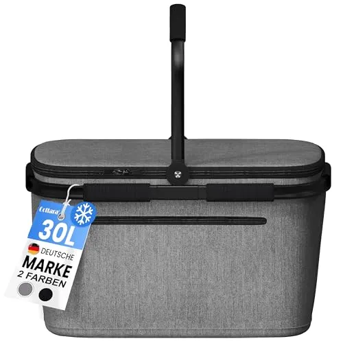Cottara® Thermo Einkaufskorb Kühltasche groß – Isolierter Kühlkorb mit Deckel