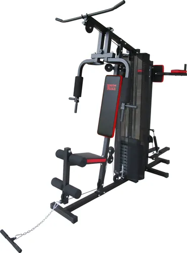 MOTIVE FITNESS Multi-Gym Challenge Kraftstation, schwarz/rot - Multifunktionale Fitnessstation mit 45 Übungsmöglichkeiten, ideal für ein effektives Ganzkörpertraining und max. Trainingsgewicht von 100 kg. Perfekt für Zuhause!