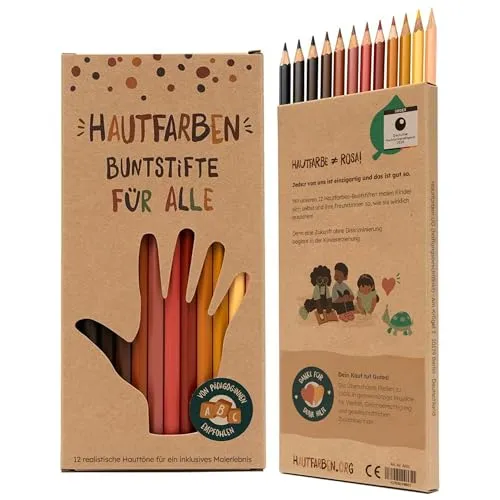 Hautfarben Buntstifte, Deutscher Nachhaltigkeitspreis 2025, Set mit Buntstiften in 12 Hauttönen, Buntstifte Stifte, Brauntöne, Nachhaltige Materialien, für Kinder ab 3 Jahren