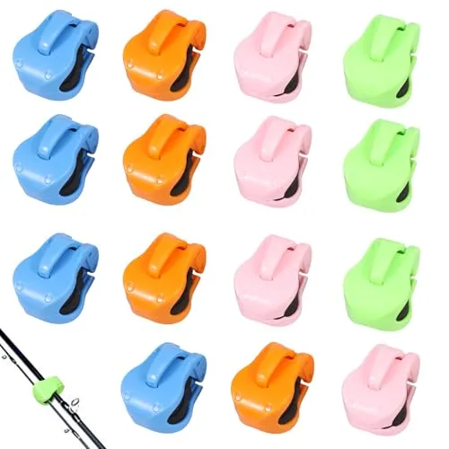 Guniata 16 Stück Angelrute Krawattenhalter,Wiederverwendbarer Angelrutenhalter,Tragbarer Angelrute Befestigung Silikon,für Reservoirs,Ruten und Flussufer(Mehrfarbig,16pcs)