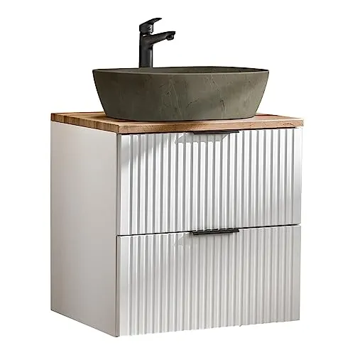 Lomadox Badmöbel Waschtisch Set 60 cm - Komplettprogramm für Badezimmer, modernes Design mit Softclose-Schubkästen und Keramik-Waschbecken in Beton-Optik für eine stilvolle und funktionale Einrichtung.