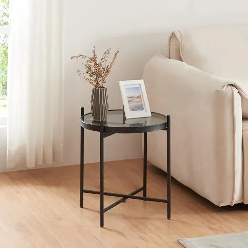 [en.casa] Beistelltisch Lier - Eleganter Glastisch für jedes Zimmer - Beistelltische fürs Wohnzimmer, vielseitig einsetzbar als Nachttisch oder Ablage, mit pflegeleichter Glasoberfläche und stabilem Metallgestell.