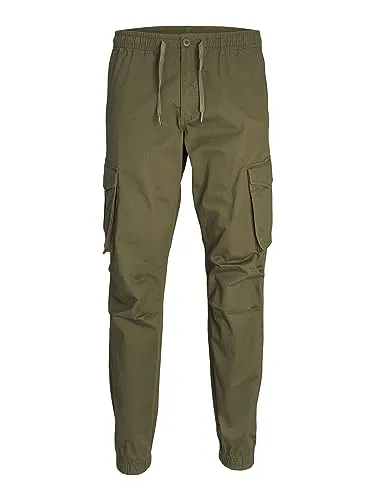 JACK & JONES Herren Cargohose JPSTKANE JJNOAH - Relaxed Fit in Olive Night - Moderne Relaxed-Cargo-Hose für Herren, ideal für Wanderungen, mit praktischem Reißverschluss und bequemem Schnitt.