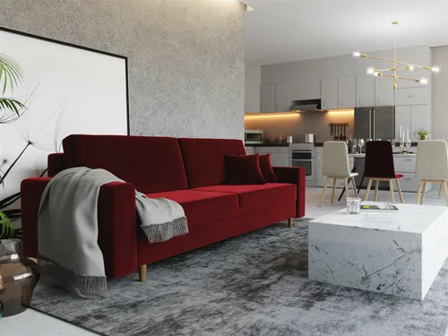 Sofa 3-Sitzer BELLA mit Schlaffunktion in Rot - Stilvolles Schlafsofa für bis zu 3 Personen, inklusive Schlaffunktion und Bettkasten – ideal für Wohnzimmer, Jugendzimmer oder Schlafzimmer.