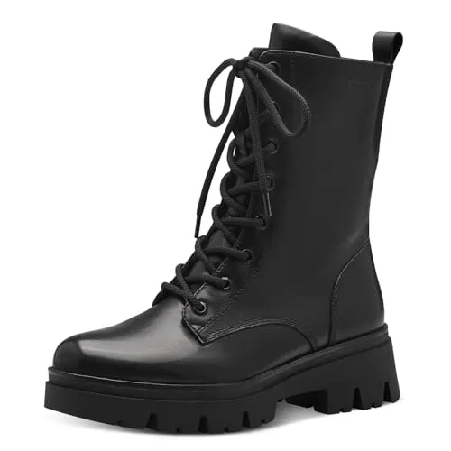 Tamaris COMFORT Damen Stiefeletten zum Schnüren mit Reißverschluss, Schwarz Nappa, 38 EU - Wanderschuhe mit herausnehmbarem Fußbett für individuellen Komfort und perfekte Passform, ideal für stilvolle Herbstspaziergänge.