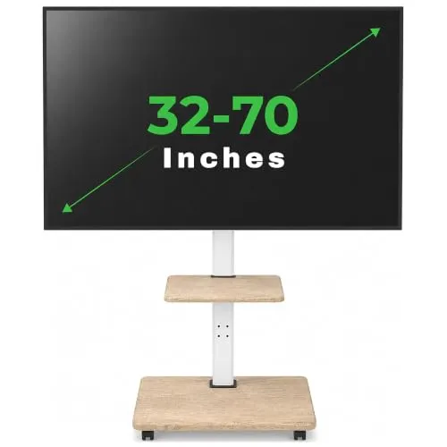 XTRARM Delphos Mobiler TV Ständer Rollbar mit Holzfuß, Fernsehständer für 32-70 Zoll Fernseher bis zu 45 kg, Hoehenverstellbar bis ca.130 cm Drehbar ±25° Max.VESA 600x400
