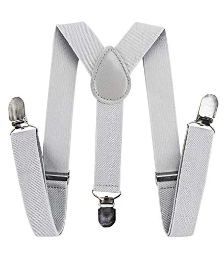 axy Kinder/Jungen Hosenträger-Y Form breit 2,5 cm mit 3 Starken Clips, kombinierbar mit Fliege - Uni Farben HTK25-1 (für Kinder (6 Monaten - 6 Jahre alt), Lichtgrau)