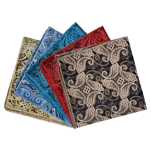 Cozlly 5 Stück Herre Weich Stoff Taschentücher Einstecktuch, Tuch Polyester Kavalierstuch, Stofftaschentücher, Feine Handkerchiefs mit Orientalischen Motiven, 23 x 23 cm