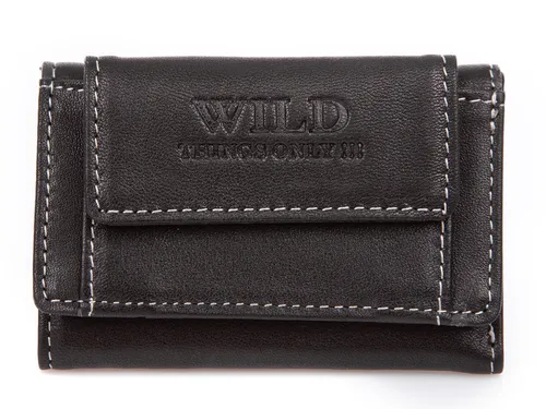 WILD Herren Geldbörse Echt Leder Portmonee Klein Geldbeutel Neu Schwarz